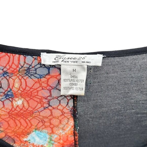 Elysee 26 Tunic Boho Top Black Abstract Cowl Neck 2/3 Sleeve Womens size M - Picture 5 of 12